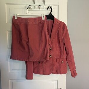 Vintage Ann Taylor Pink Corduroy Blazer and Skirt Set